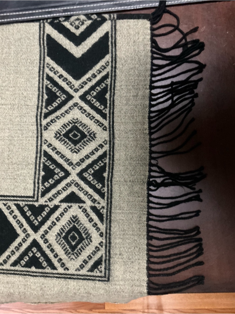 Neutral Black & Cream Tribal Fringe women’s wrap